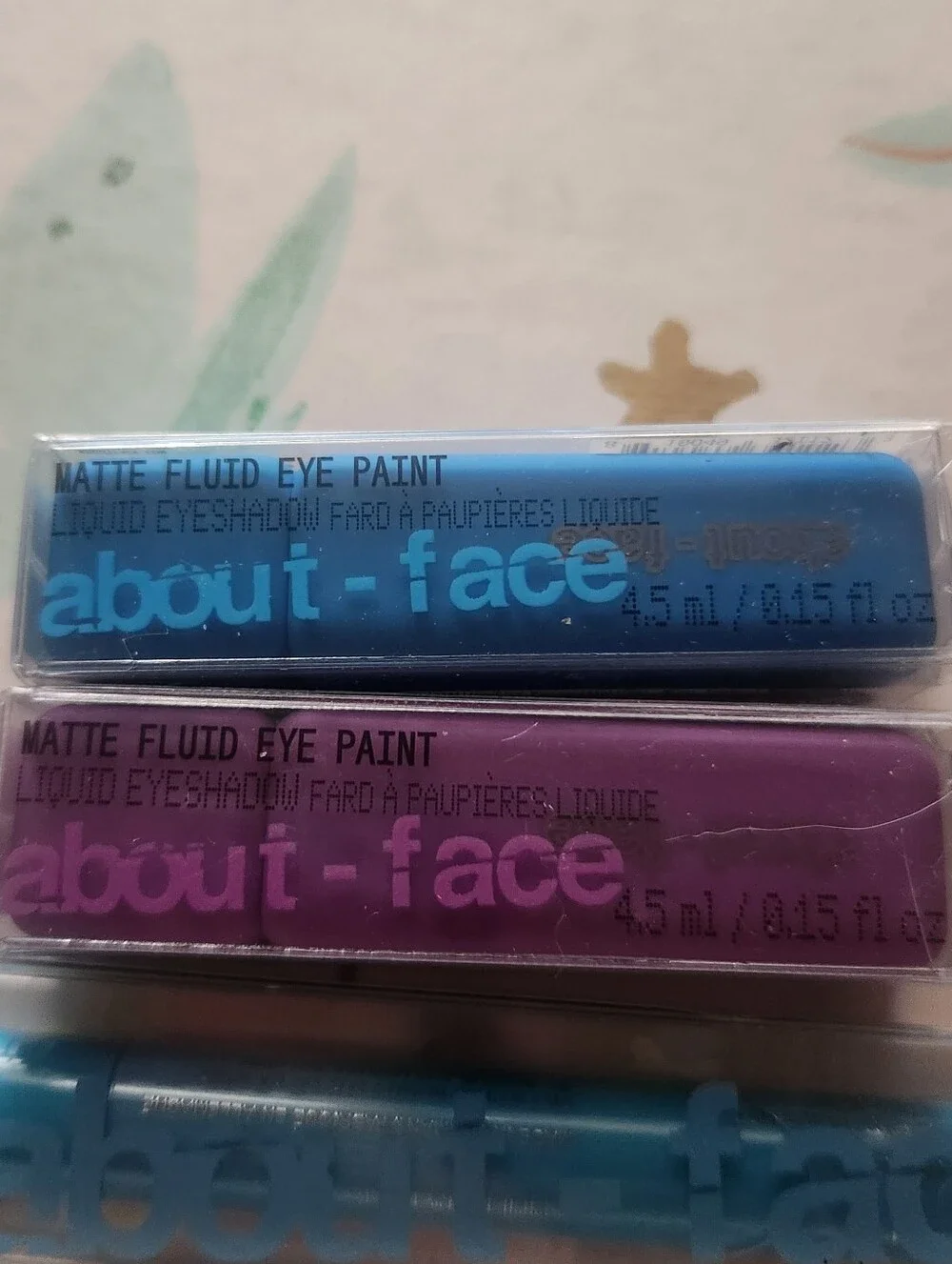 about-face eye shadowsticks (3) and eye paints ( 3) 3 Blue, Purple,orange Yellow